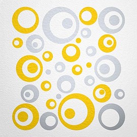 WANDfee® Wall Tattoo, Circles, Dots, 50 Stickers, Colour Choice For Children's Bedroom, Living Room, Hallway, Bathroom, Kitchen, Tile Stickers, silver
