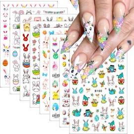 12 Sheets Easter Nail Art Stickers 3D Self-Adhesive Bunny Nail Decals Rabbit Eggs Nail Stickers Chick Cartoon Easter Nail Designs Easter Day Cute Rabbits Nail Decorations Accessories for Women Girls