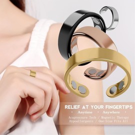 ZCVFA Stainless Steel Auvulis Migraine Rings Magtherapy Lymphatic Drainage Rings Lymph Nodes Acupuncture Therapy Anti Snoring Ring Migraine Relief Health Jewelry for Men and Women（Rose Gold）