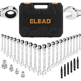 ELEAD 33-Piece Combination Ratchet Wrench Set | CR-V Steel | SAE & Metric Sizes | 72-Tooth Gear Design | Organizer Carry Case | Ideal for Mechanics & DIY