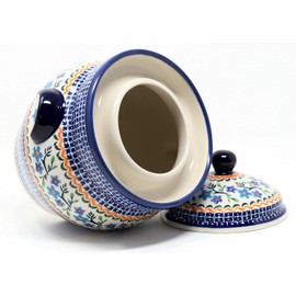 Polish Pottery Fermenting Crock Pot From Zaklady Ceramiczne Boleslawiec, Height: 6", Capacity: 7 Cups in Blue Diamond Dream Pattern