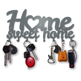 SirHoldeer Key Holder for Wall, Key Hooks Wall Mounted with 8 Hooks, Heavy Duty Key Hangers for Living Room Bathroom Kitchen Bedroom Gray Metal Key Racks Home Sweet Home