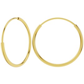 14k Yellow Gold Endless Hoop Earrings Round Flexible Thin Slim Continuous (25mm) 1" Diameter