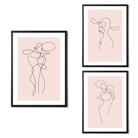 Abstract Women's Line Art Wall Art Set Of 3 - Hand Drawn Female Line - Living Room or Bedroom Decor - Variety of Sizes (Womans Line Art Set 3, A4)
