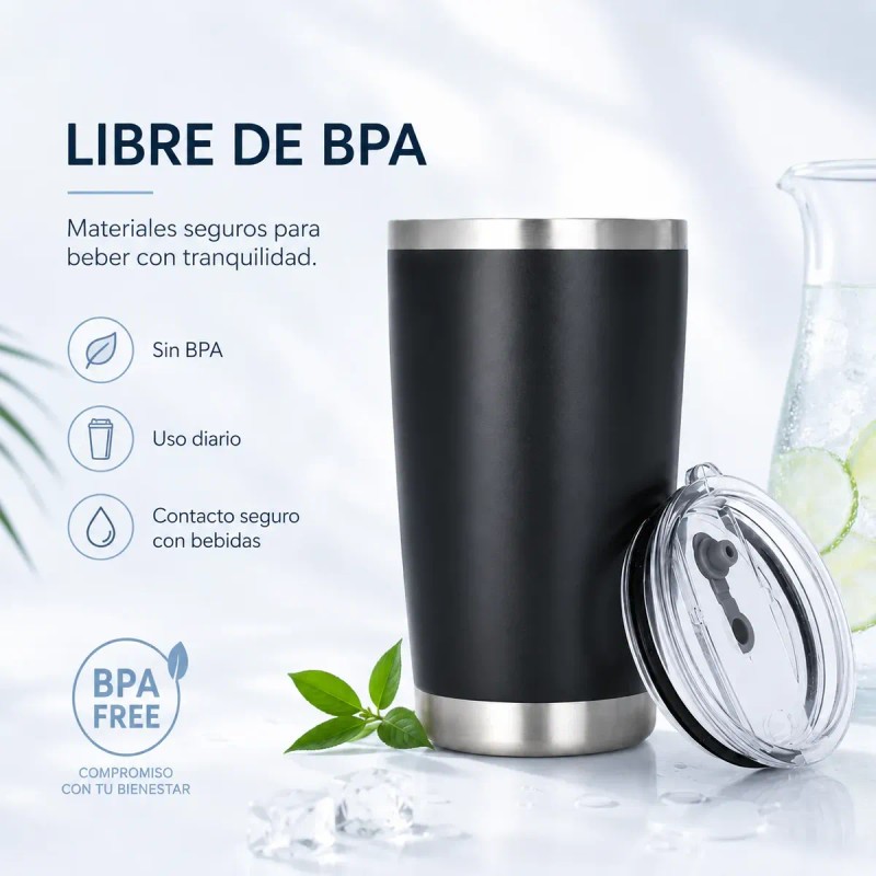 Vaso Térmico De 20oz Acero Inoxidable Con Popote Y Cepillo