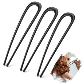 Mbsomnus Pack of 3 French Hair Pin Metal French Hair Pin 14 cm French Twist Hair Pin U-Shaped Hair Fork Large Hair Pin Black Hair Pins French Clip for Women Girls All Hair Types