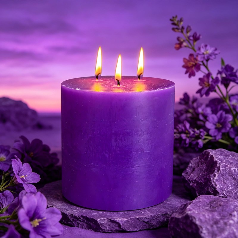 Extra Large 3 Wick Purple Pillar Candle, 6" x 6",