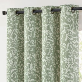 JINCHAN 100% Blackout Curtains for Bedroom, Green Scroll Floral Patterned Curtains 84 Inch Length for Living Room, Farmhouse Vintage Art Deco Drapes, Thermal Insulated Window Curtains Grommet 2 Panels