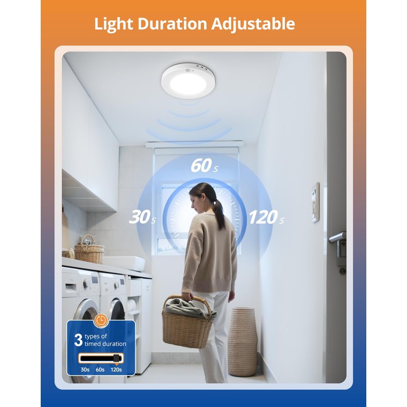 wowatt 2Pcs Motion Sensor Ceiling Light Wired, 3000K/4000K/6000K Selectable Motion