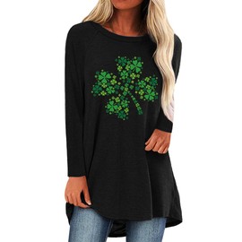 YOPLANET Womens St Patricks Day Shamrock Shirts Irish Long Tunic Tops to Wear with Leggings Plus Size, Long Sleeve O Neck Tunics