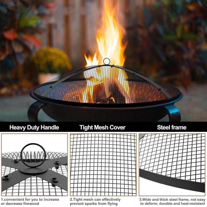 Fire Pit Spark Screen,36inch Heavy Duty Foldable Fire Pit Cover,Outdoor