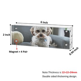 Hongtuocb 2x6 inch Mini Acrylic Picture Frame 2 Pack, 24mm Thick Blocks Desktop Double Sided Magnetic Acrylic Photo Frame for Tabletop Display Simple Home Office Decor