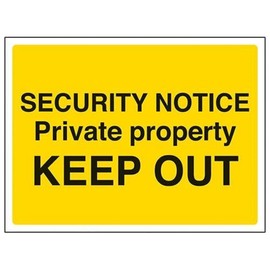 V Safety Security Notice, Private Property, Keep Out Sign - 200mm x 150mm - 1mm Rigid Plastic