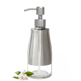 Timotech Dispensador de Jabón Recargable, Dispensador de Jabón Líquido, con Posavasos Antideslizante, Acero Inoxidable de Níquel Cepillado, Forro de Vidrio, Bomba de Mano(11 onzas/10.8 FL oz).