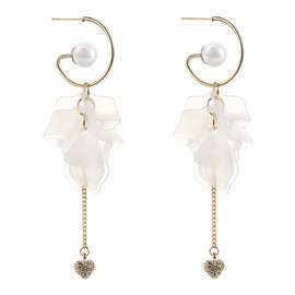 Merdia Dangle Earrings Synthetic Resin Petals Drop Long Earring For Women, Metal Imitation Pearl S925Sterling