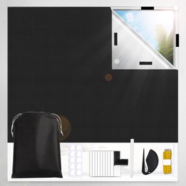 Window Blackout 200 x 145 cm 100% Blackout Roller Blind Window No Drilling Blackout Sun Protection Curtains with Thermal Insulation Layer for Any Window Shape, Portable Blackout for Home, Travel