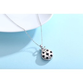 Ladybird Heart Locket Chain 925 Sterling Silver Dog Paw / Otter/Whale Photo Box Amulet Heart Pendant Necklace for Opening Necklace Gift for Children Girls Women, Sterling Silver