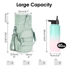 sportsnew Water Bottle Carrier with Shoulder Strap Insulated Water Bottle Holder Sling Bag 1L with Phone Pocket Water Bottle Pouch Sleeve for Walking Hiking, Pure Green