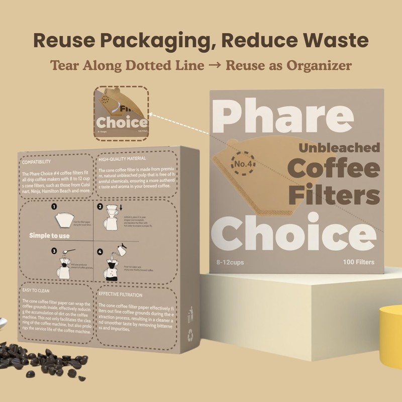 Phare Choice #4 Cone Coffee Filter, 8-12 Cup, Natural Unbleached