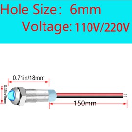 RUNCCI-YUN 10pcs 110V-220V 6 mm 1/4 Inch AC LED Metal Indicator Light Waterproof Signal Lamp (Round, Blue)
