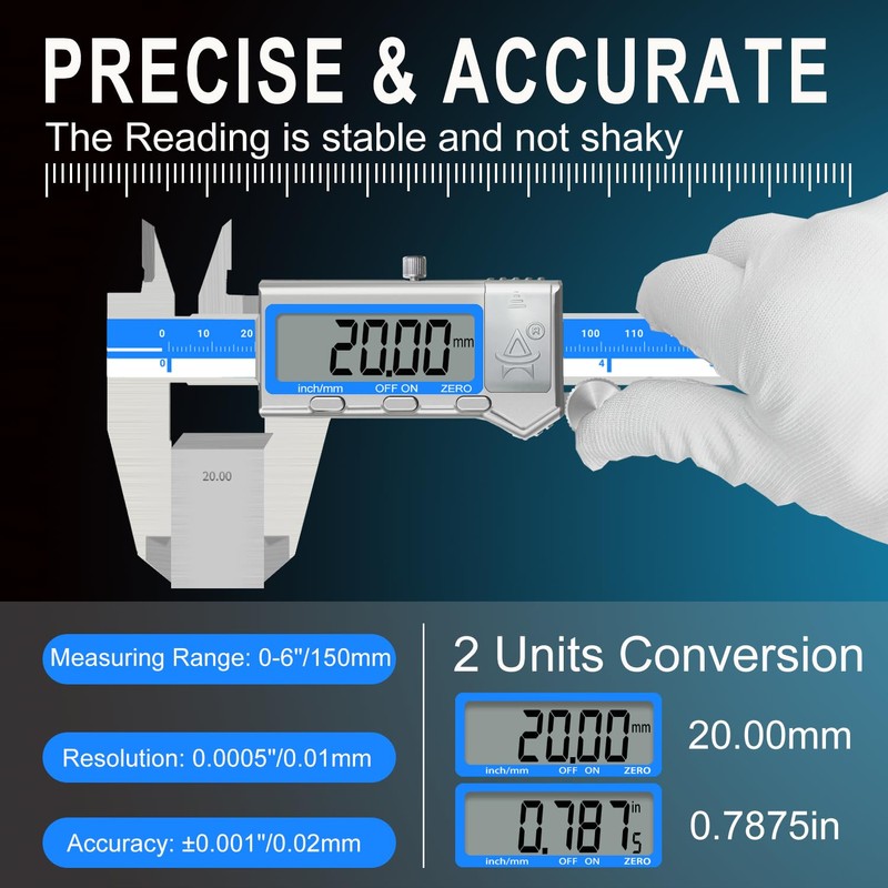 ACEMETER Digital Caliper 6 Inch Measuring Tool Stainless Steel Vernier