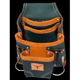 Village Leather Heavy Duty Tool Pouch | Carpenters Tool Pouch 3250, Green, Top Grain, 10 Pockets, 2 Hammer Holders, Reinforced Seams | Made from Premium Natural Grain Leather for Superior Durability