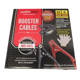 Justincase 12 Foot 8 Gauge Jumper Cables With Bonus Headlamp & Emergency Gloves