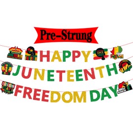 Pre-Strung Happy Juneteenth Freedom Banner Decorations for Party, Glitter Juneteenth Hanging Decor for Black History Month African American Indoor Home Emancipation Day Party Office Mantel Wall Supplies