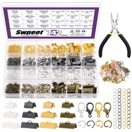 Swpeet 771Pcs Ribbon Bracelet with Pliers Tool Assortment Kit, Bookmark Pinch Crimp Ends Lobster Clasps with Jump Rings and Chain Extenders for DIY Making Bookmark Pinch Bracelet Choker Necklace