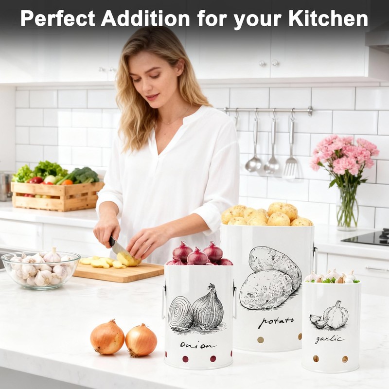 EQEY Kitchen Potato and Onion Storage Bin,Metal Vegetable Storage Bins