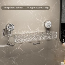 KCALEFV Suction Cup Bathroom Storage Rack, Modern Clear Storage Holder Bathroom Organizer Rack, Removable Punch Free Bathroom Organizer Caddy, Wall Mounted Bathroom Accessories Shelf, Luxury Style Home Organizer Supplie - Color: Transparent White