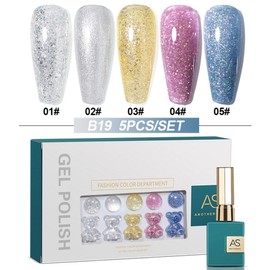 AS Gel Nail 5-Piece Set Includes Magnetic Syrup Glitter Color Gel Art Board, 1 Set, B19 / AS젤 네일 5종 세트 자석 시럽 글리터 컬러 젤 아트판 포함, 1세트, B19