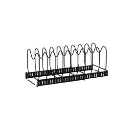 Kitchen Dish Rack, Retractable Dish and Pans and Pots Lid Organizer Rack Shelf for Cabinet, Multifunctional Metal Bowl Holder with 10 Adjustable Compartments (Black) (Black, 10Partitions)