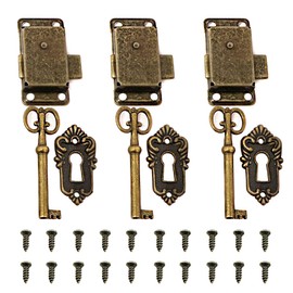 Tingz 3 Pieces Cabinet Door Lock Antique Cabinet Lock Furniture Lock with Keys and Screws Lockers Door Lock for Mailboxes, Lockers, Cupboards, Tool Box (Bronze)