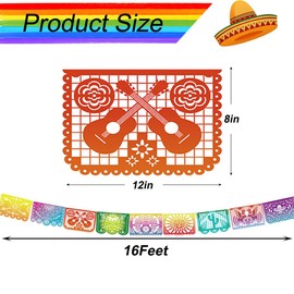 16Feet Mexican Party Banner Iridescent Plastic Papel Picado Banner Mexican Fiesta Hanging Banner Flags for Cinco De Mayo Taco Dia De Los Muertos Day of The Dead Decor Mexica Birthday Party Supplies