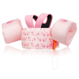 MoKo Swim Arm Bands for Kids 20-50 lbs, Adjustable Toddler Swim Vest with Safety Whistle, D-Ring Buckle & Cute Cartoon Design, Pool Floats for Boys & Girls, Pink Whale