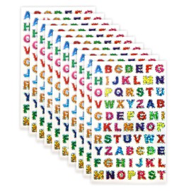 YS-054 English Stickers Alphabet Small Colorful Hologram 10 Sheets Roman Letters Stickers Initial English Letters Uppercase Glitter Notebook Decoration Large Capacity Glitter Round