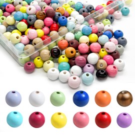 300 pieces bead-coloured wooden beads, colourful, 10 mm wooden beads for threading, DIY jewellery, wooden beads, natural wood beads, wooden balls with hole with box, round craft beads for crafts,