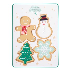 C.R. Gibson QHCC-24061 Snowman, Gingerbread Man, Tree, and Snowflake Christmas Cookie Cutter Set, 4pcs, 3" W x 4" H