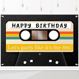 Let's Party Like It's The 80s Backdrop - Retro Cassette Tape Design for 80s Theme Birthday, Throwback Party Decor, Nostalgic Photo Booth 72x43 Inch