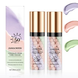 Drei Farben Concealer Primer Makeup 2PCS, 3-in-1 Farbkorrektur Isolationscreme mit SPF 50, Feuchtigkeitsspendende Make-Up Basis & Ölkontrollierender Concealer, für ein ebenmäßiges Hautbild