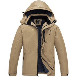 QPNGRP Mens Windproof Snowboarding Jacket Waterproof Winter Snow Ski Jacket Khaki Medium