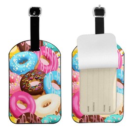 UESEU Colorful Donut Luggage Tag for Suitcases, PU Leather Baggage Tags Bag Tags Travel Id Label for Luggage Women Men -1 Piece