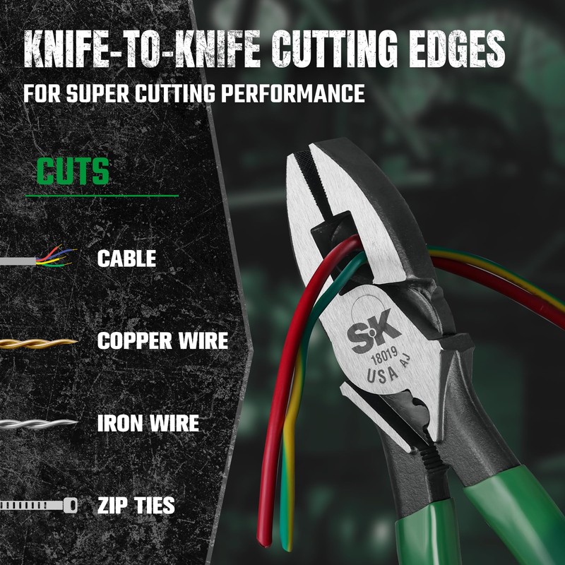 SK Tools USA 9-Inch Linesman Pliers, Wire Cutters with Heavy