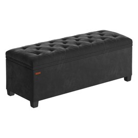 SONGMICS Velvet Storage Ottoman Bench, Foot Rest with Legs, 15.7 x 43 x 15.7 Inches, End of Bed Bench, Storage Chest, Load up to 660 lb, for Living Room, Bedroom, Entryway, Ink Black ULSF089B02