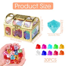 30PCS Multicolor Acrylic Diamond Gems with Treasure Box DIY Bracelet Pirate Artificial Treasure Jewels Children Crystals Gemstones Party Favors Gift for Birthday Supplies Christmas Easter Prizes