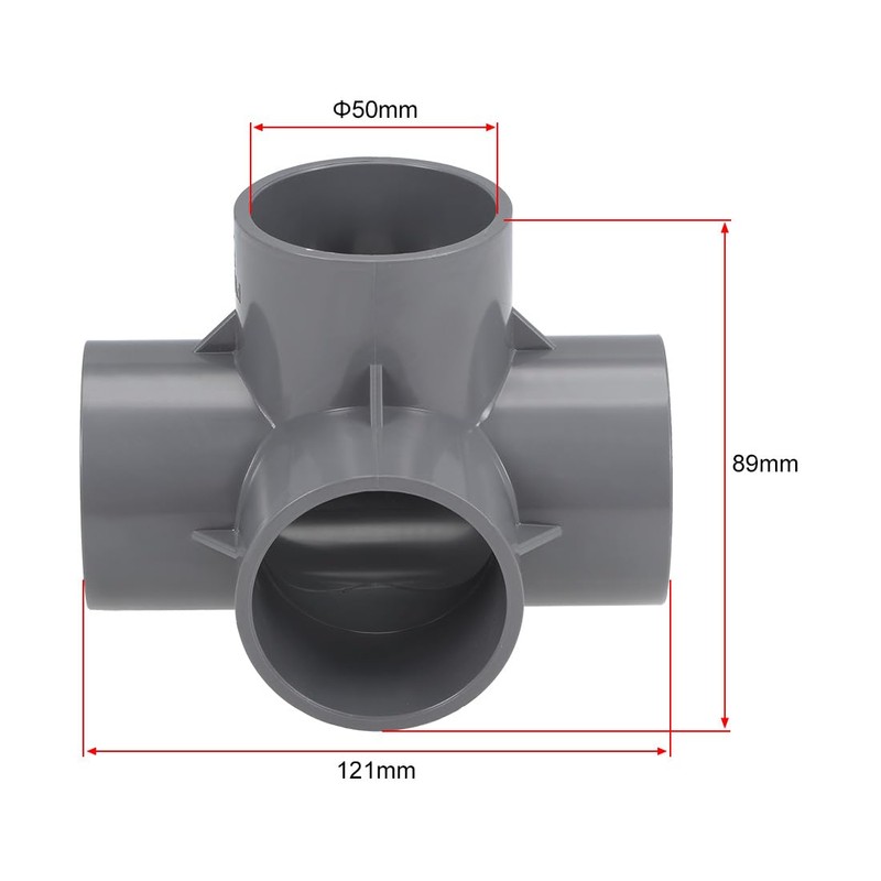 sourcing map 4-Way Elbow PVC Pipe Fitting Furniture Grade 50mm