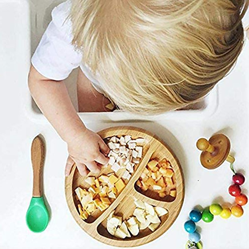 Baby Dinner Plates Portable Non Slip Baby Suction Plate Bamboo