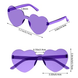 Fengek 10 Pcs Heart Shape Sunglasses Frameless Transparent Glasses Party Favors for Women, Purple