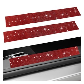 UHANBUT 2PCS Car Door Edge Entry Guard, Bling Rhinestone Anti-Collision Adhesive Sticker Strip for Door Sill & Rear Bumper Protection, Universal Women Auto Decorative Accessories for Car/SUV (Red)